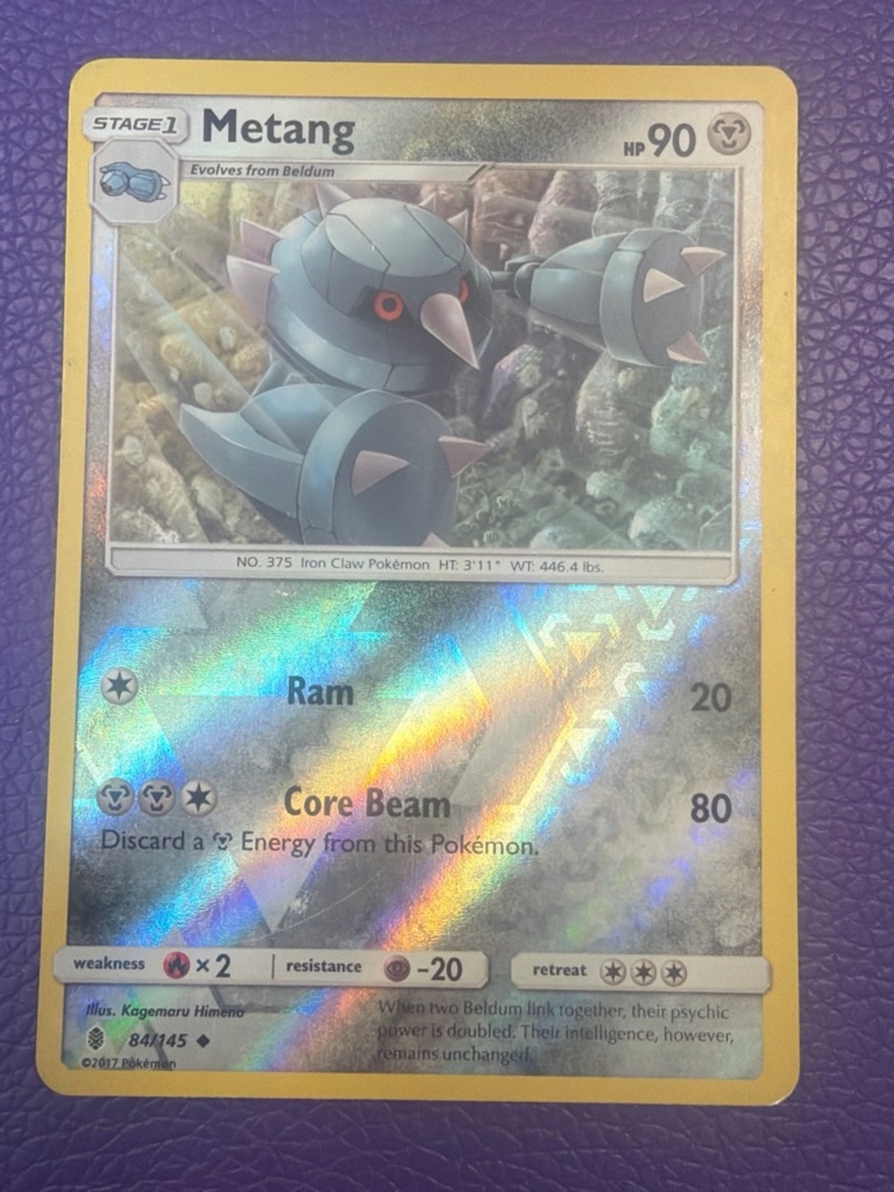 Pokemon Metang Holo Foil Card Yellow Border Blue Gray Purple Accents